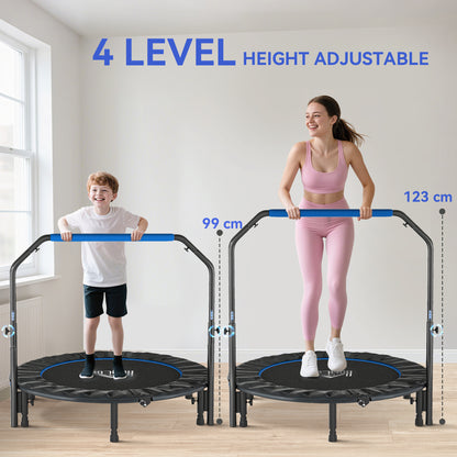 48" Foldable Mini Fitness Trampoline, with Adjustable Foam Handle, Blue
