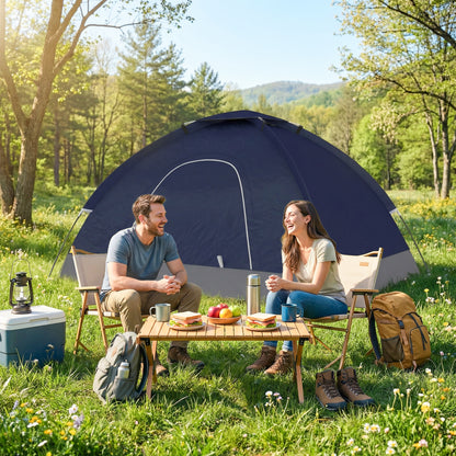 2 Person Camping Tent, Dome Tent with Zipped Doors, Storage Pocket, Portable Handy Bag, Navy Blue