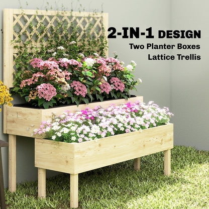 Raised Garden Bed 2-Tier Stepped Design Planter Box with Trellis for Climbing Plants 108x62x120 cm