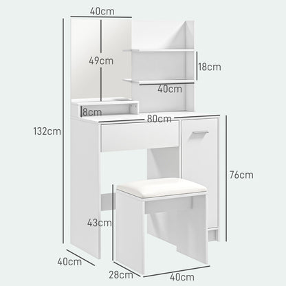 Dressing Table and Stool Set, with Storage - White