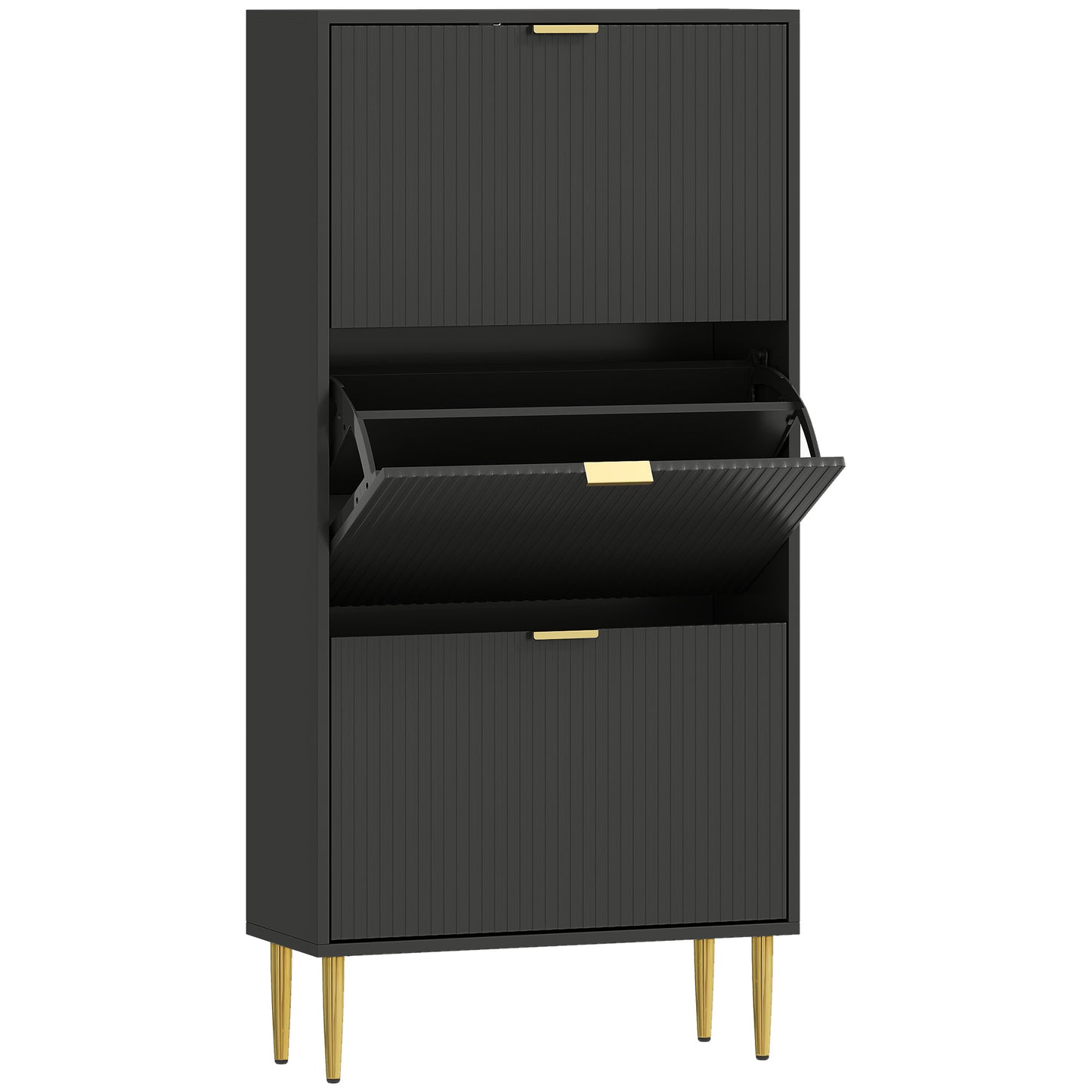 Elegant Three-Drawer Shoe Cabinet - Black