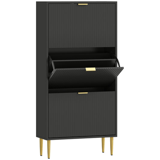 Elegant Three-Drawer Shoe Cabinet - Black