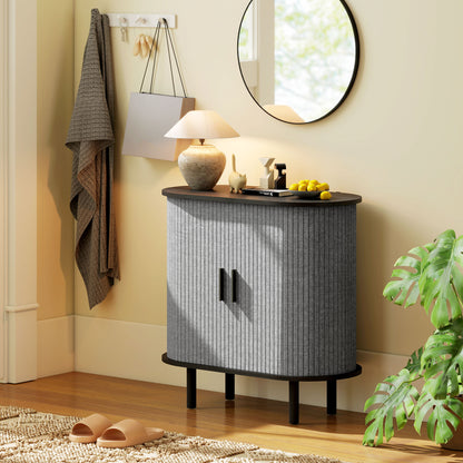Tambour Sideboard with Fluted Sliding Doors, Modern Kitchen Cupboard with Storage Shelves and Wooden Legs, Grey