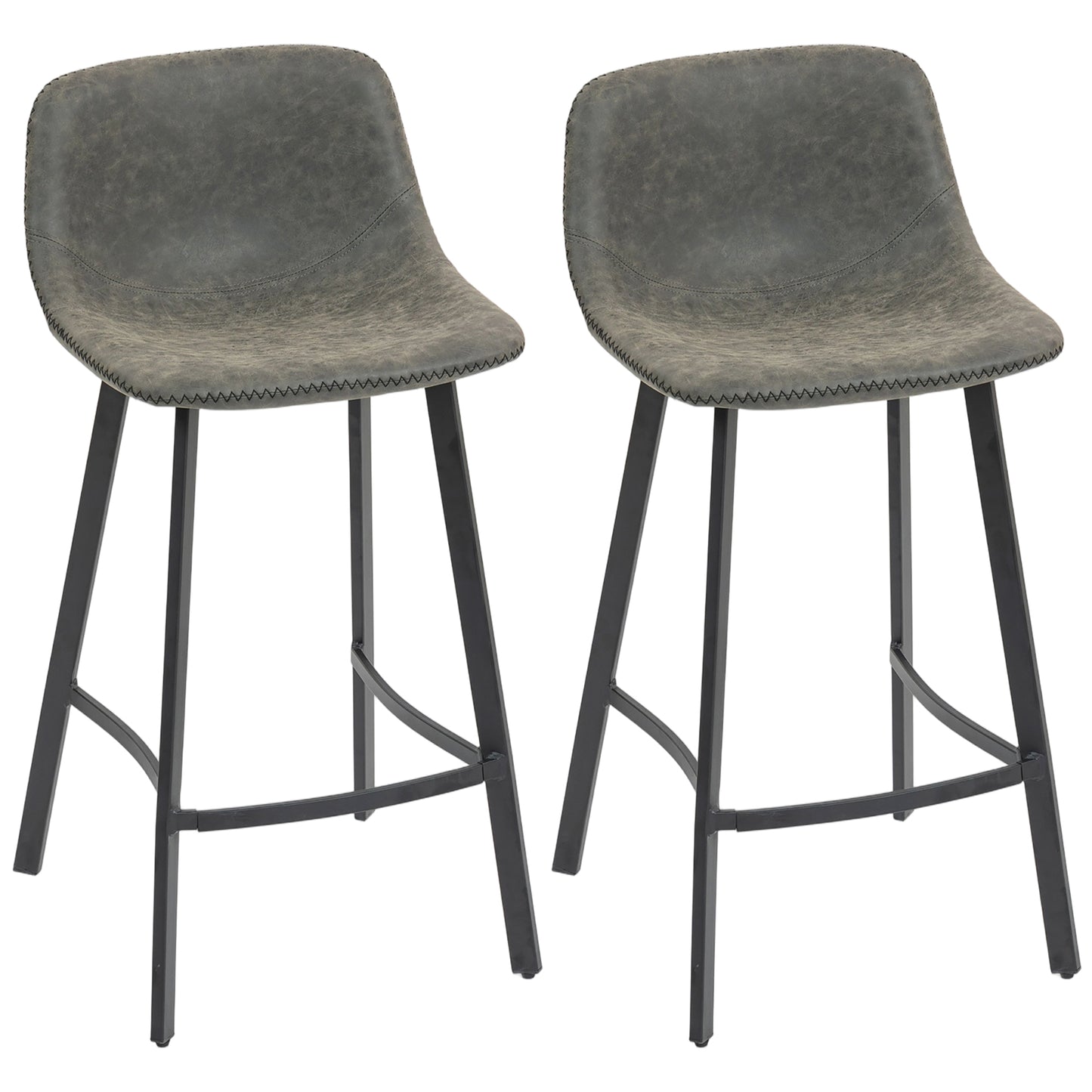 Bar Stools Set of 2, PU Leather Dining Stools with Backrest, Footrest, for Kitchen, Counter, Breakfast Bar, Grey