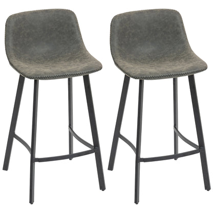 Bar Stools Set of 2, PU Leather Dining Stools with Backrest, Footrest, for Kitchen, Counter, Breakfast Bar, Grey
