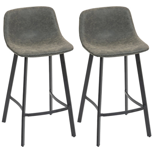 Bar Stools Set of 2, PU Leather Dining Stools with Backrest, Footrest, for Kitchen, Counter, Breakfast Bar, Grey