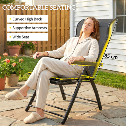 Reclining Garden Chairs Set of 2 with High Back, Retractable Footrest, Dark Grey