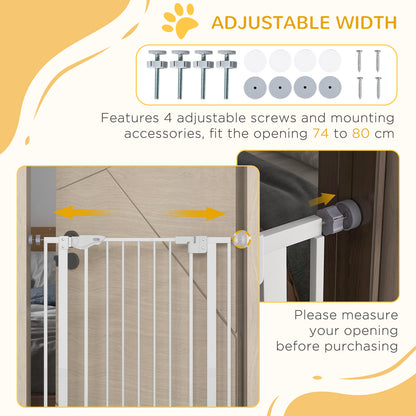 Extra Tall Pet Gate, Indoor Dog Safety Gate, with Cat Flap, Auto Close, 74-80cm Wide - White