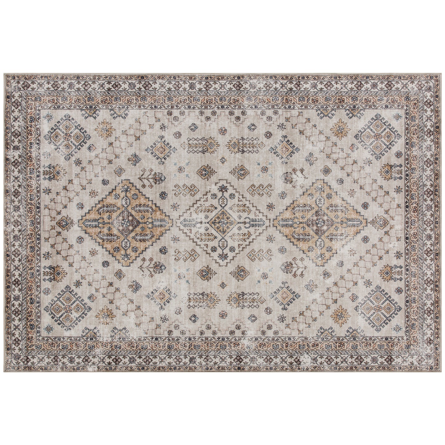 Vintage Area Rug, Non-Slip Washable Rug, Flannel Floor Carpet for Living Room, Bedroom, Dining Room, Home Office