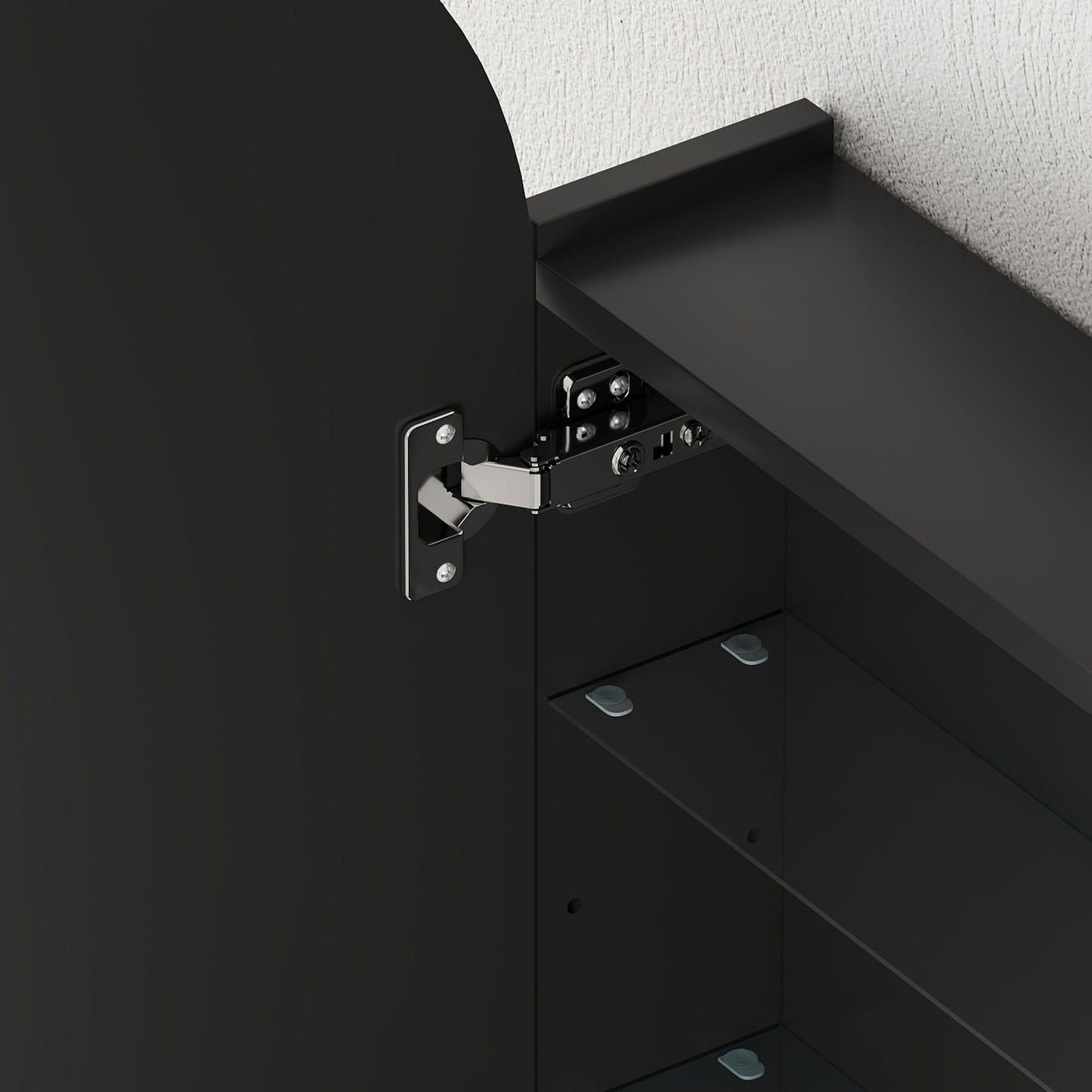 Arched Bathroom Mirror Cabinet with Adjustable Glass Shelves - Black
