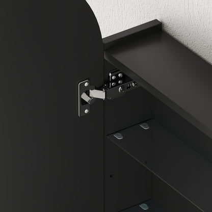 Arched Bathroom Mirror Cabinet with Adjustable Glass Shelves - Black