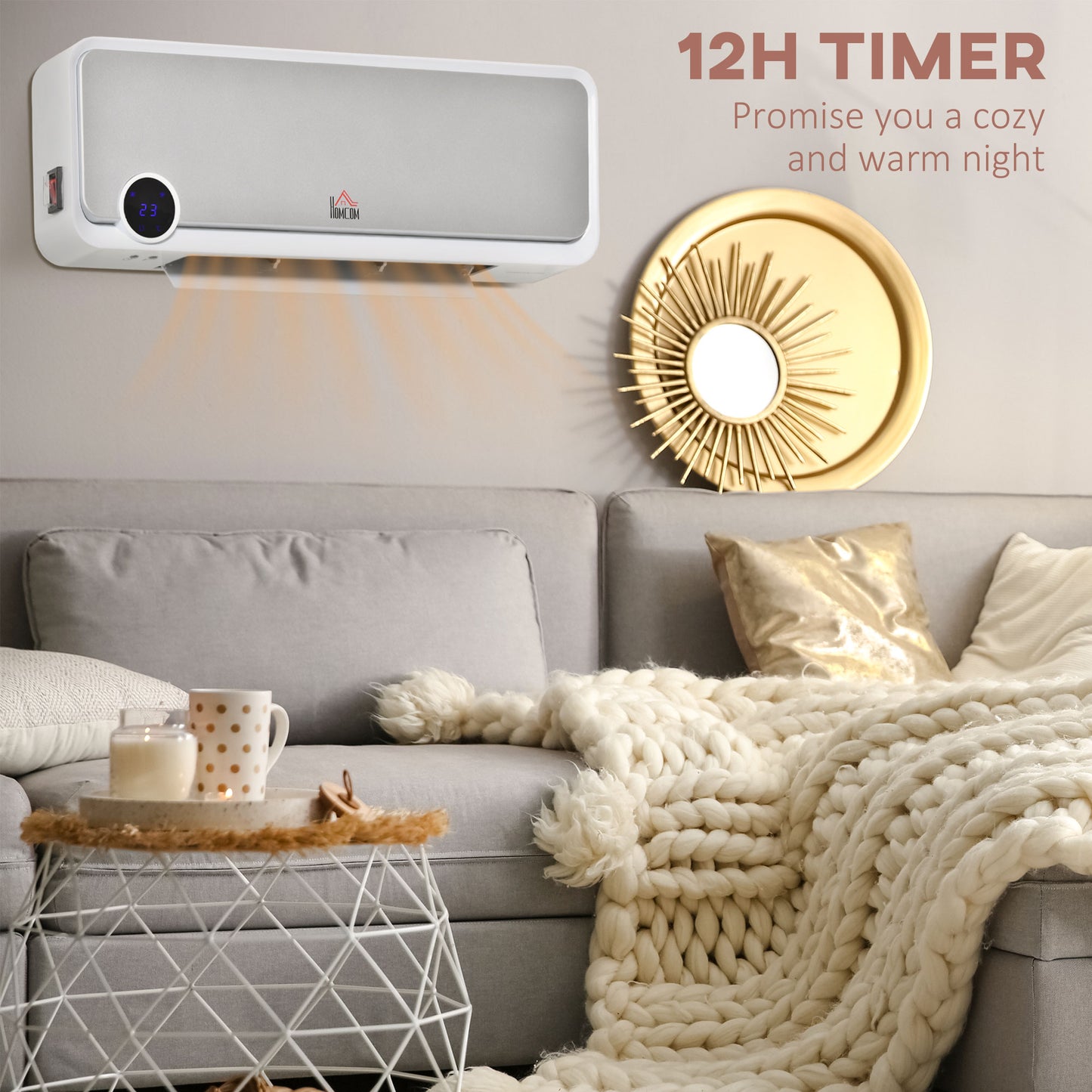 Wall Downflow Heater 2 Heat and Fan 1000W/2000W, Electric Space Heater with Timer Remote Oscillating