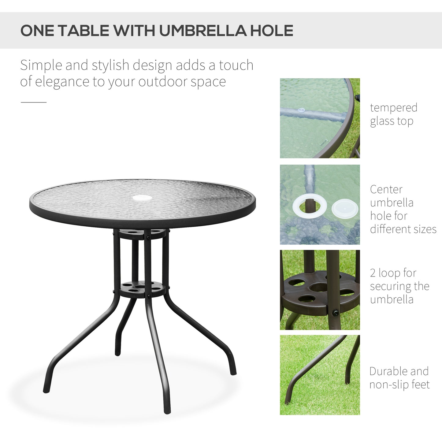 6 Piece Garden Dining Set with Umbrella, Patio Sets with Parasol with 4 Folding Dining Chairs, Black