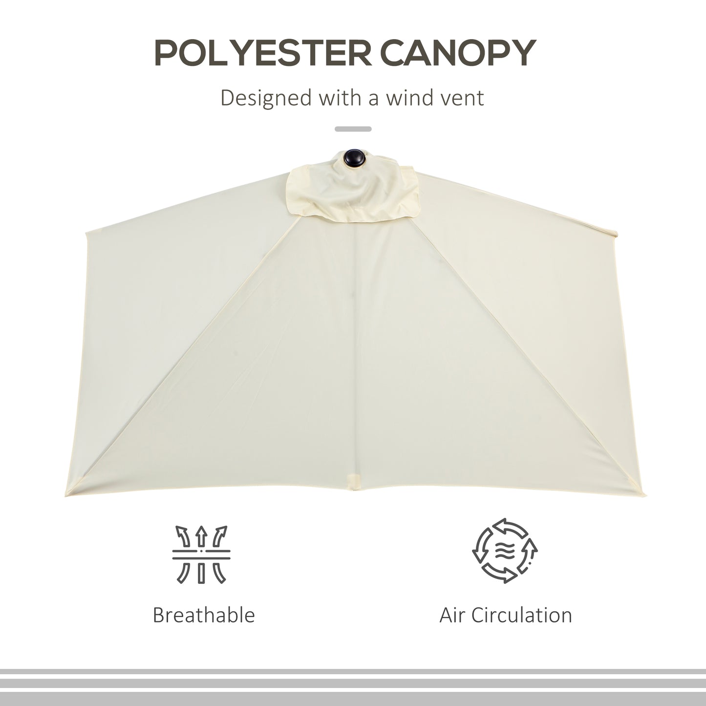 Balcony Half Parasol Semi Round Umbrella Patio Crank Handle (2.3 m, Beige)- NO BASE INCLUDED
