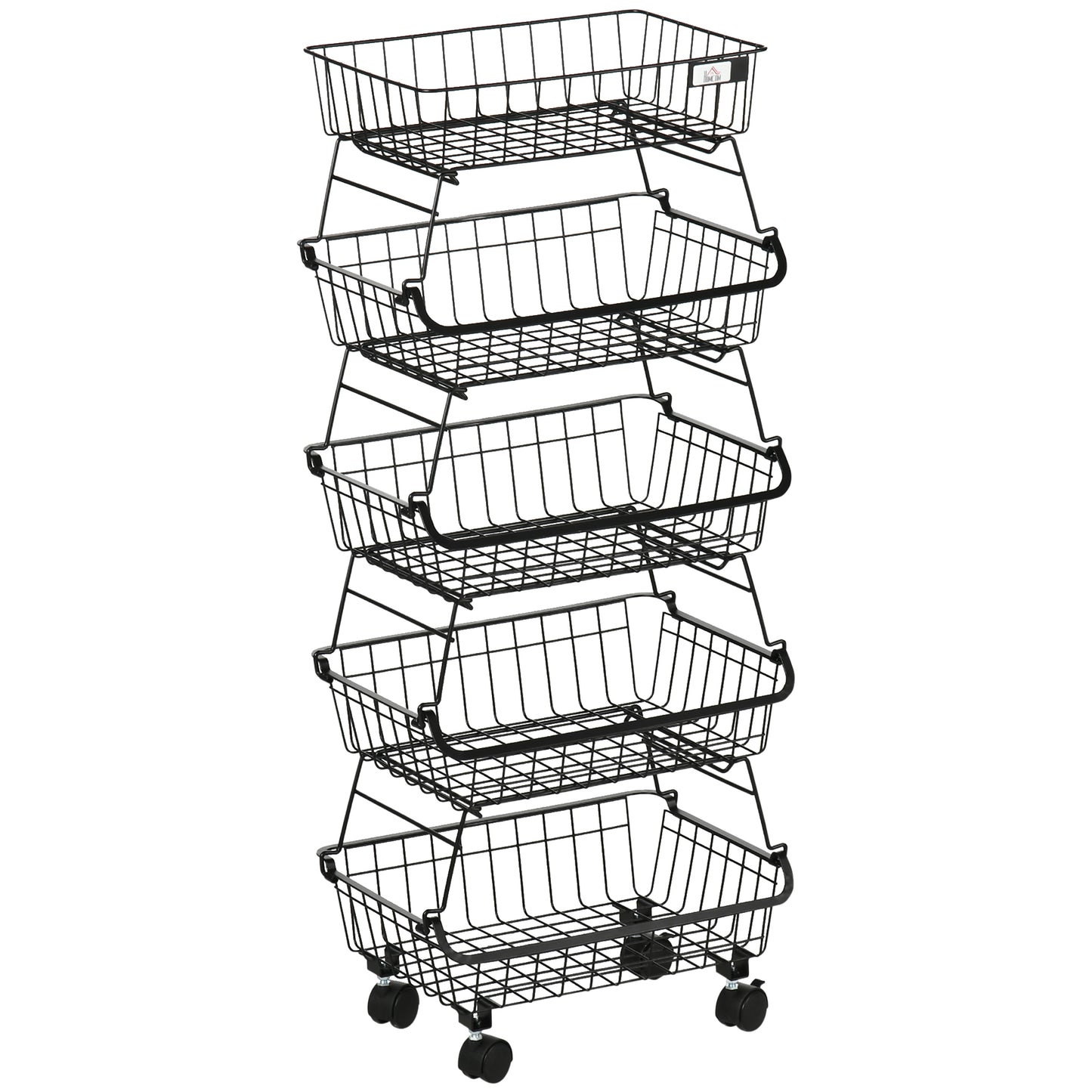 5 Tier Storage Trolley, Stackable Fruit Vegetable Cart for Kitchen, Living Room, 40 x 2 x 97 cm, Black