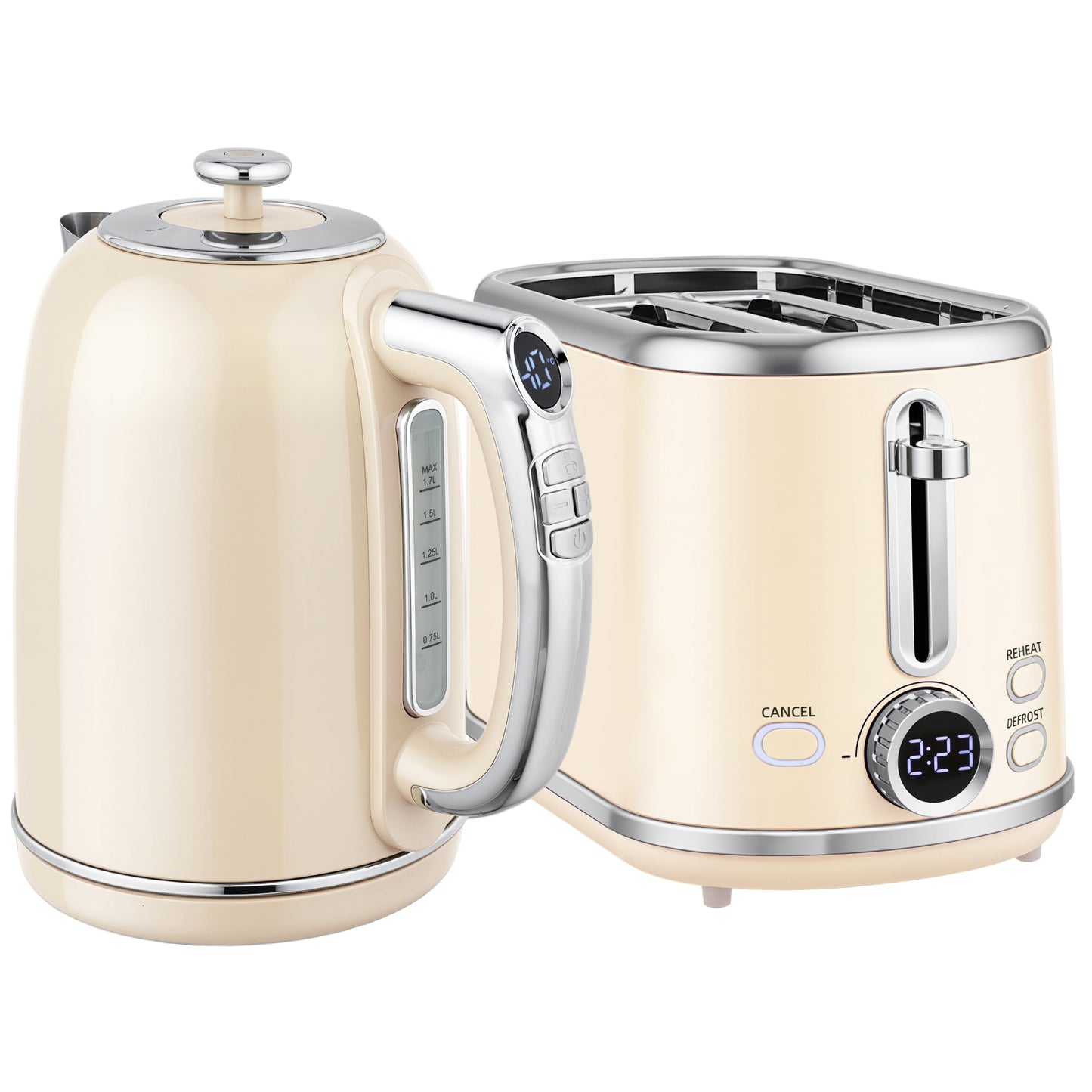 Polished Retro 40-100°C Kettle and Toaster Set - Cream