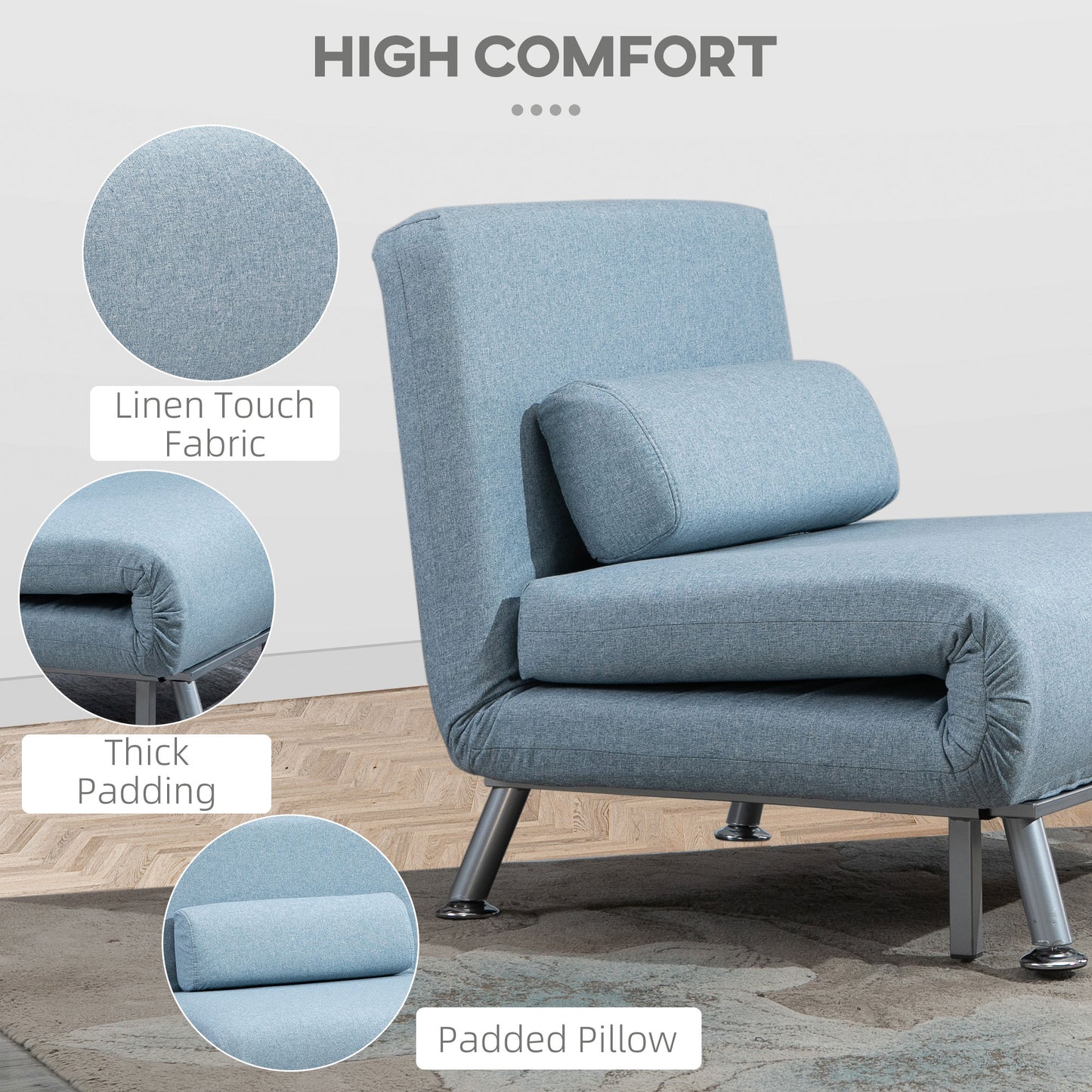 3-in-1 Convertible Chair Bed – Sky Blue