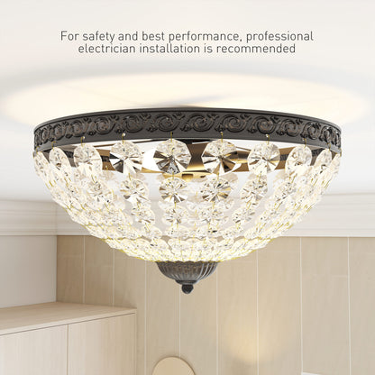 Crystal Chandelier Ceiling Light with 168 Octagonal Beads, Vintage 2-Light Flush Mount Ceiling Light for Living Room