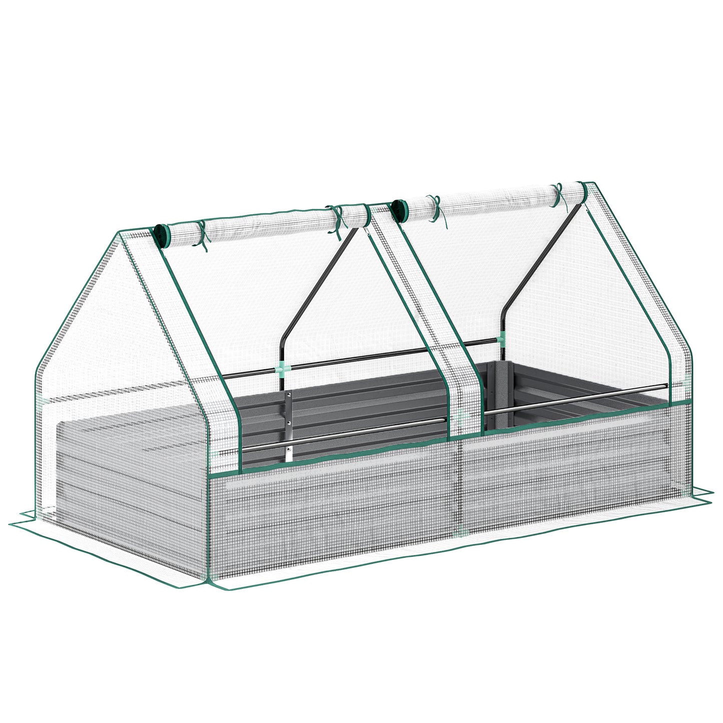 Metal Planter Box with Cover, Raised Garden Bed with Greenhouse, for Herbs and Vegetables, White and Dark Grey