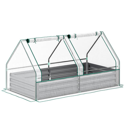 Metal Planter Box with Cover, Raised Garden Bed with Greenhouse, for Herbs and Vegetables, White and Dark Grey