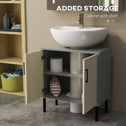 Under Sink Cabinet, Bathroom Vanity Unit, Storage Cupboard with Double Doors and Storage Shelves, 60x30x60cm, Natural