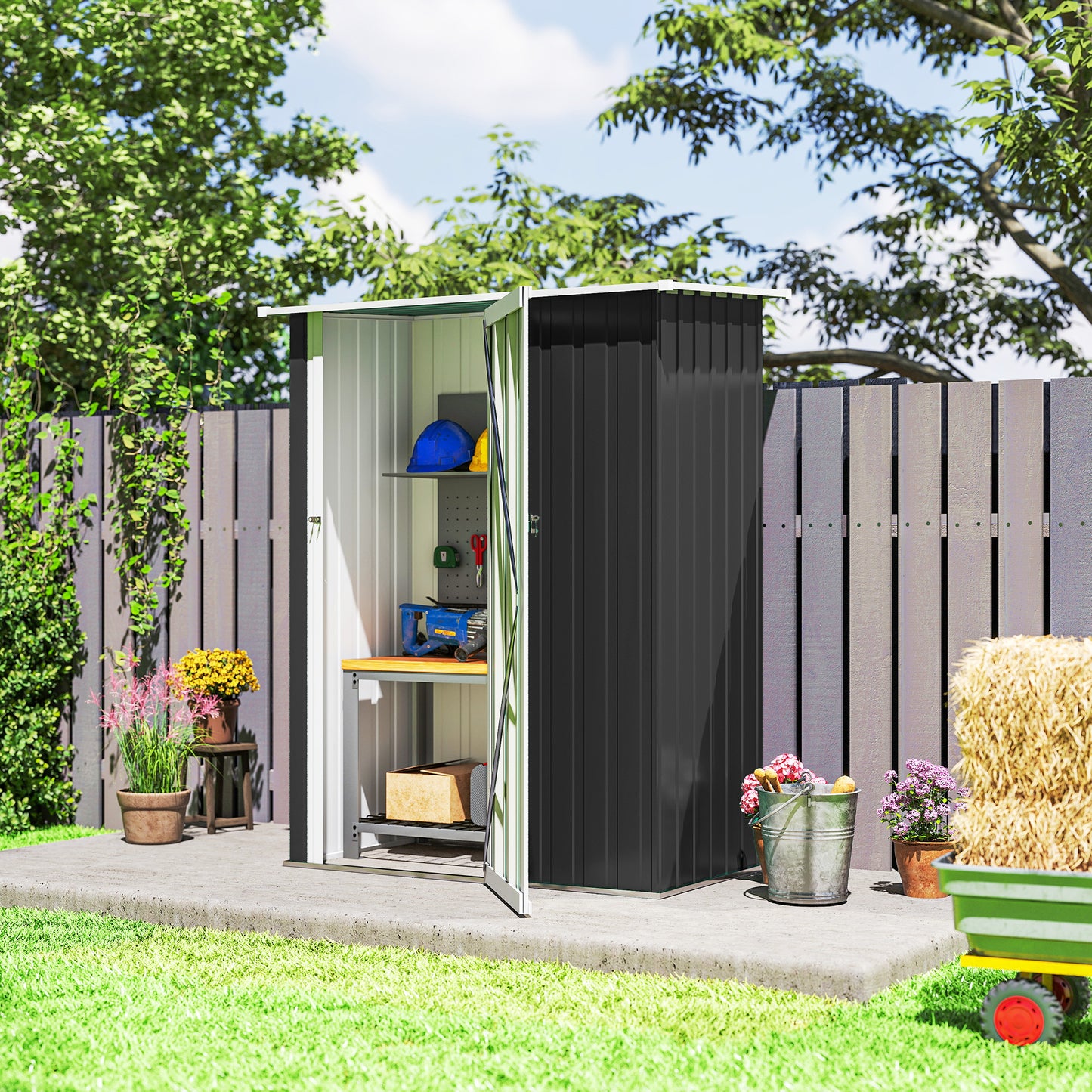 5ft x 3ft Garden Storage Shed, Galvanised Outdoor Metal Shed Waterproof with Sloped Roof, Lockable Door for Patio Tools