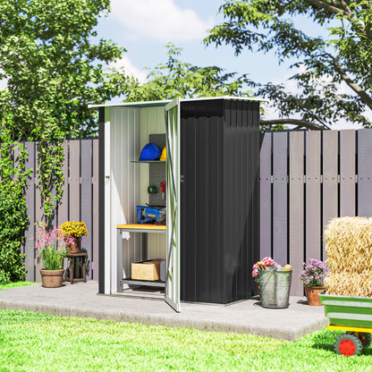 5ft x 3ft Garden Storage Shed, Galvanised Outdoor Metal Shed Waterproof with Sloped Roof, Lockable Door for Patio Tools