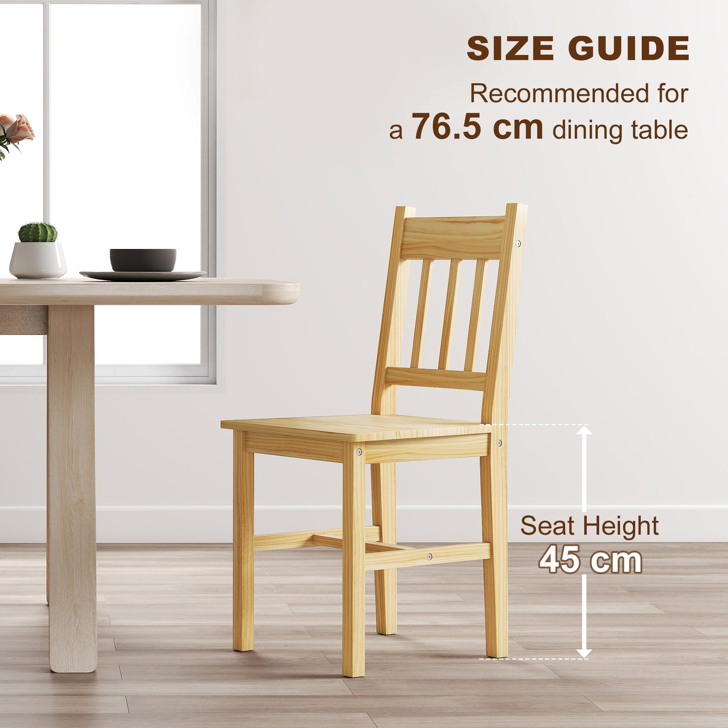 Dining Chairs Set of 2, Kitchen Chair with Slat Back, Pine Wood Structure for Living Room and Dining Room, Natural