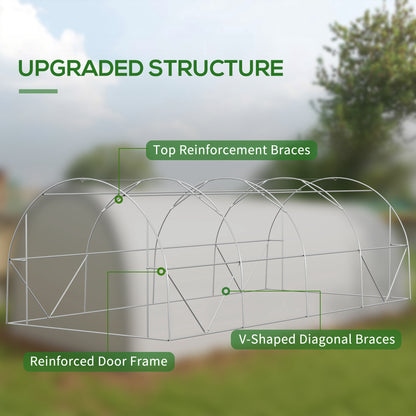 6x3m Polytunnel Greenhouse for Seedlings & Plants Upgraded Structure Mesh Door Windows, White