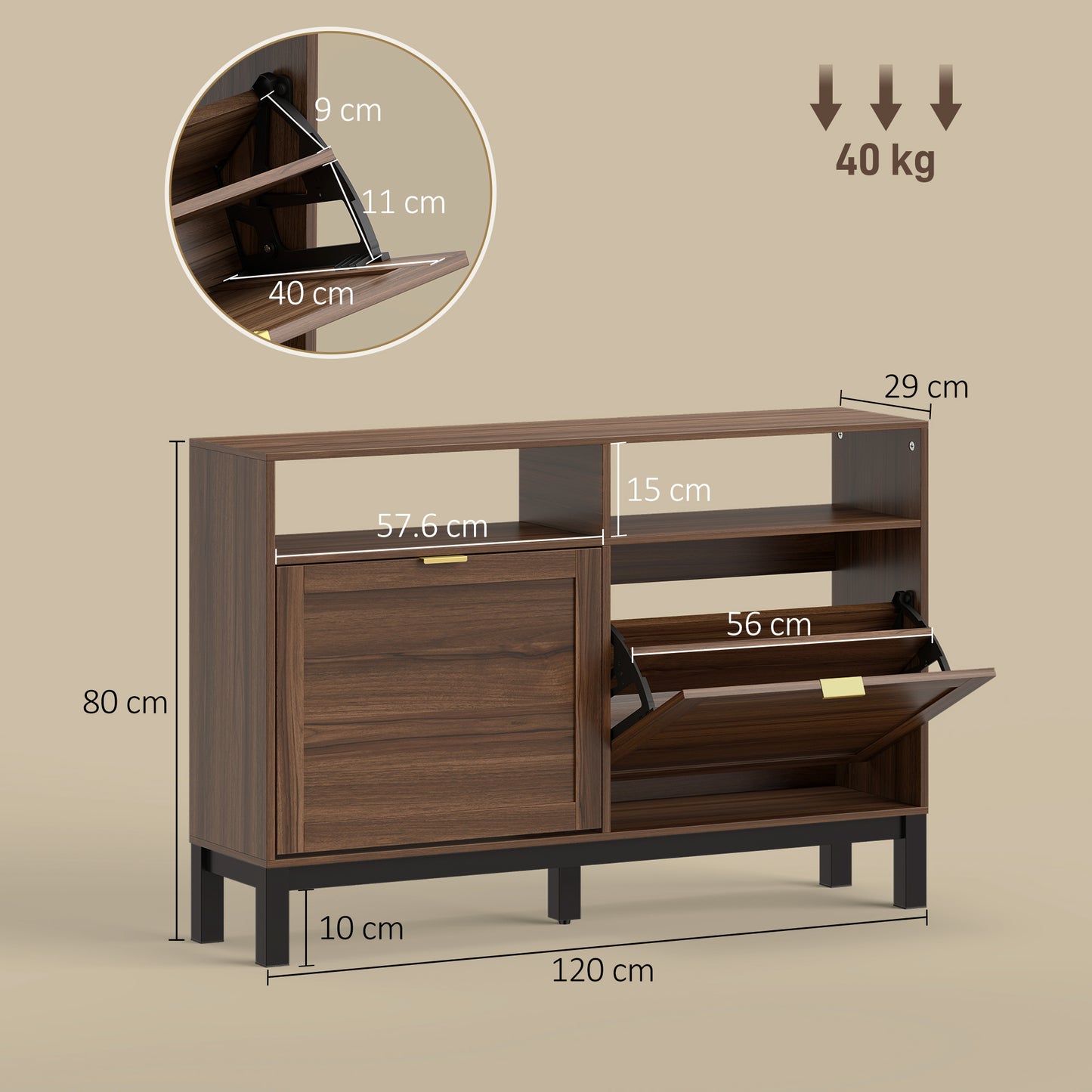 Shoe Cabinet with 2 Flip Drawers, Narrow Shoe Storage Top for Entryway Hallway, Rustic Brown