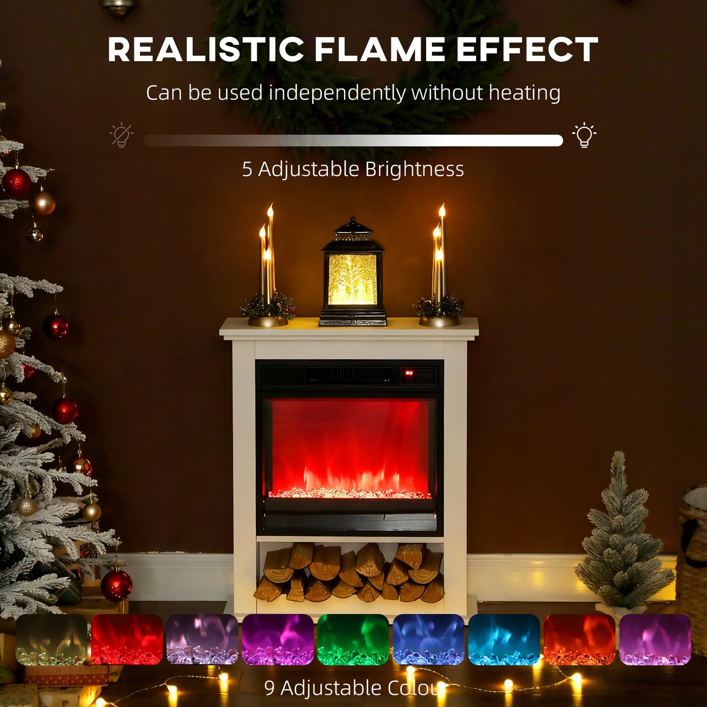 1800W Adjustable Faux Flame Electric Fireplace - White