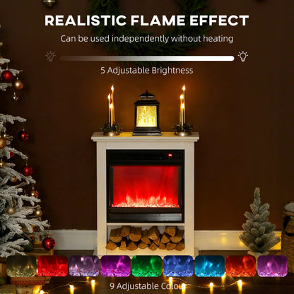 1800W Adjustable Faux Flame Electric Fireplace - White
