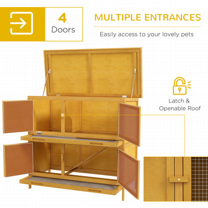Double Decker Rabbit Hutch 2 Tier Guinea Pig House Pet Cage Outdoor with Sliding-out Tray, 97 x 44 x 91cm, Yellow