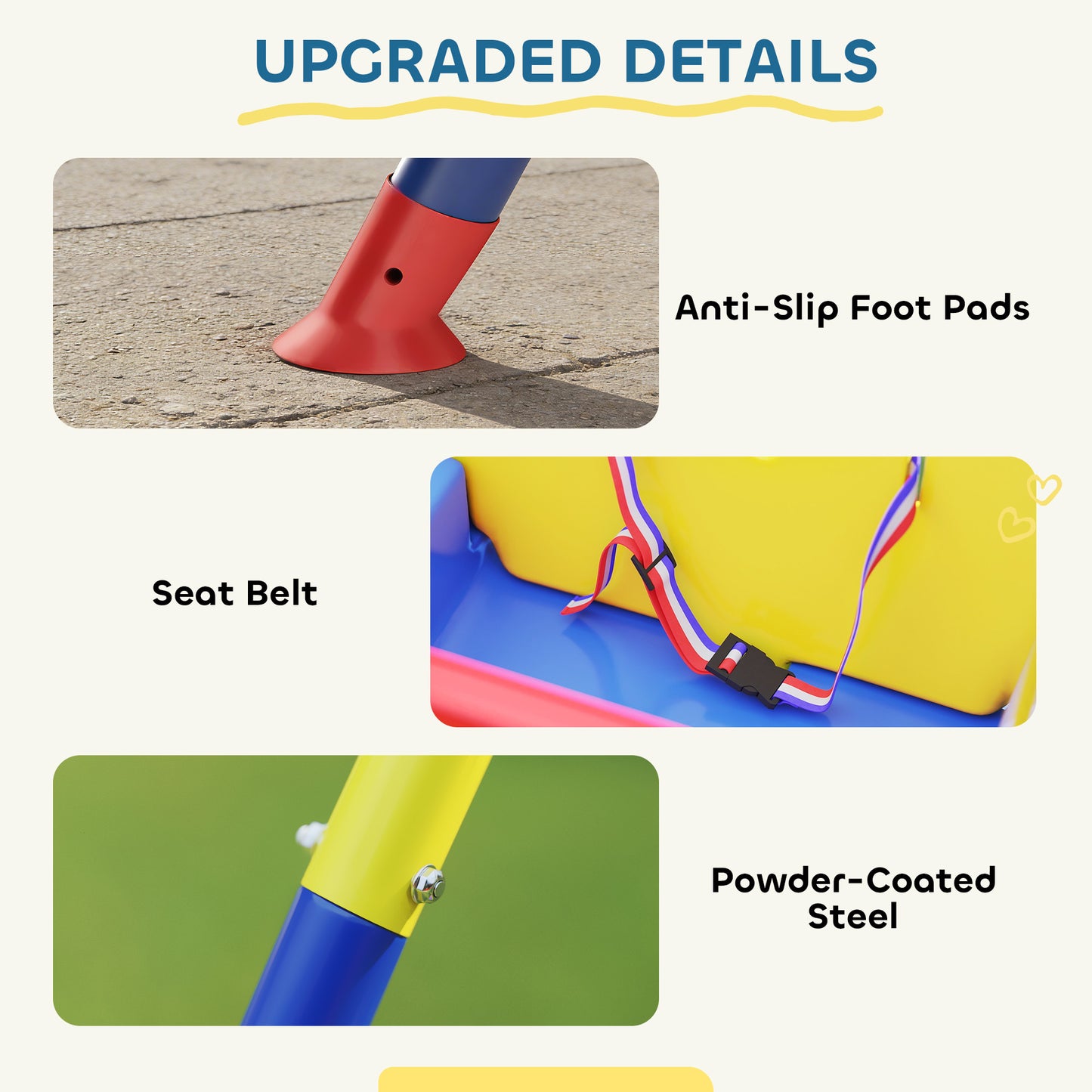 3 in 1 Toddler Swing Set, Folding Child Swing Set with Seat Belt, Adjustable Seat for Outdoor Indoor, Blue