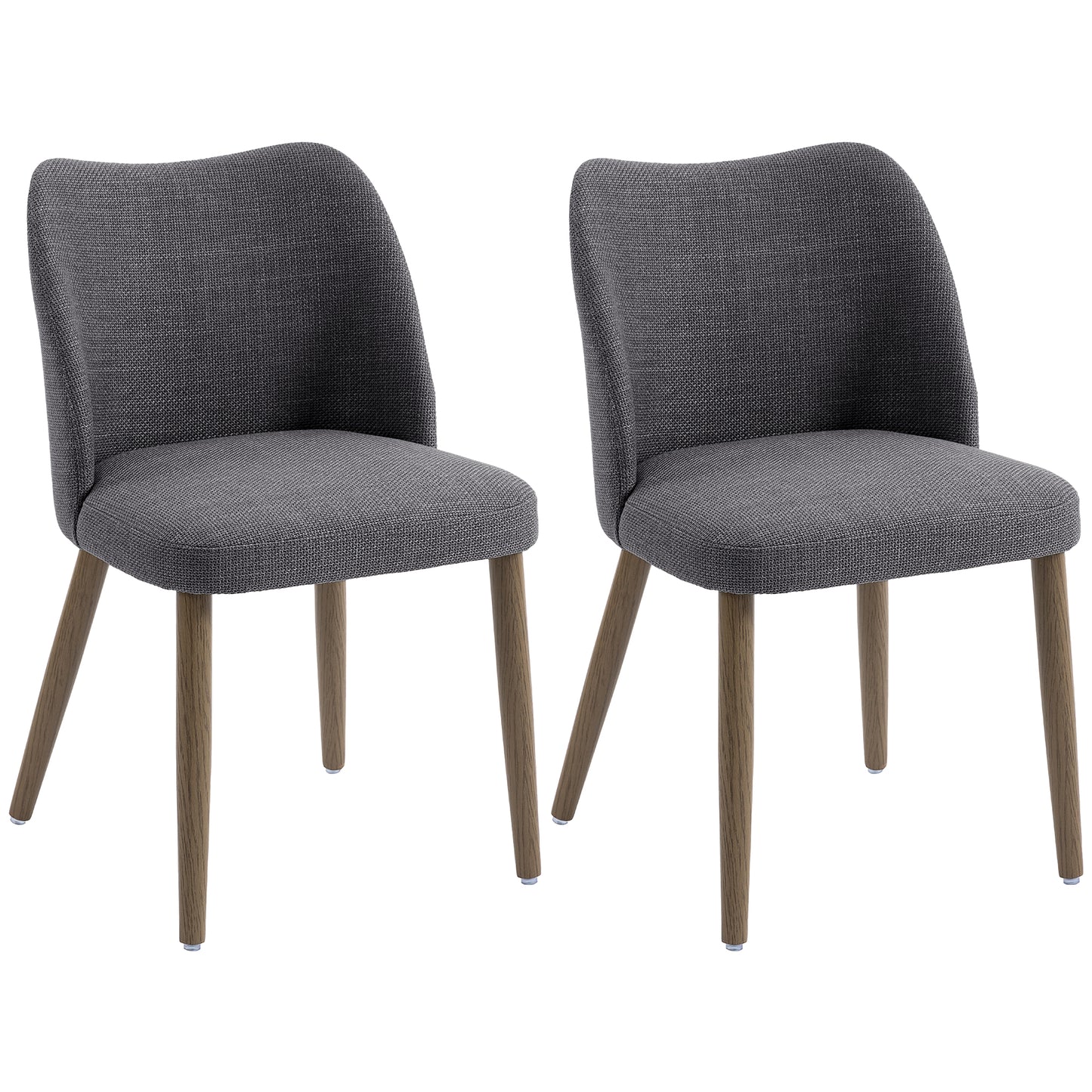 Dining Chairs Set of 2, Linen Upholstered Kitchen Chairs with Padded Seat, Curved Backrest, Rubberwood Legs, Dark Grey