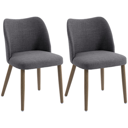 Dining Chairs Set of 2, Linen Upholstered Kitchen Chairs with Padded Seat, Curved Backrest, Rubberwood Legs, Dark Grey
