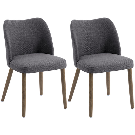 Dining Chairs Set of 2, Linen Upholstered Kitchen Chairs with Padded Seat, Curved Backrest, Rubberwood Legs, Dark Grey