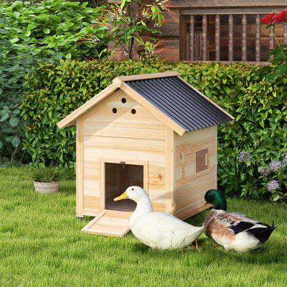 Wooden Duck House with Double Doors, Openable Roof, Ventilation Holes, Removable Base, Natural Wood Finish