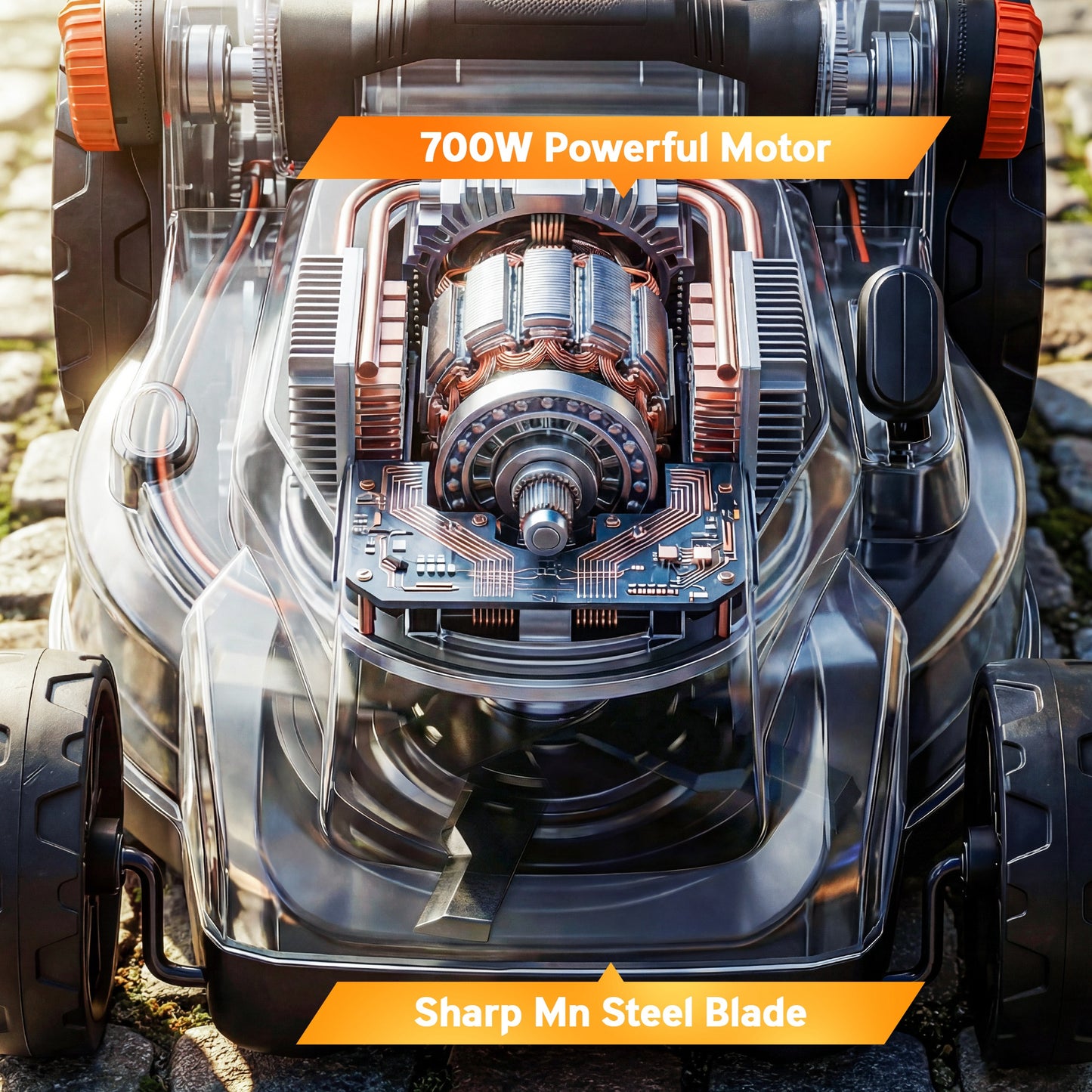 18V Cordless Lawnmower with 2 x 4Ah Batteries, Battery Lawn Mower with 34cm Cutting Width, Mulching Feature
