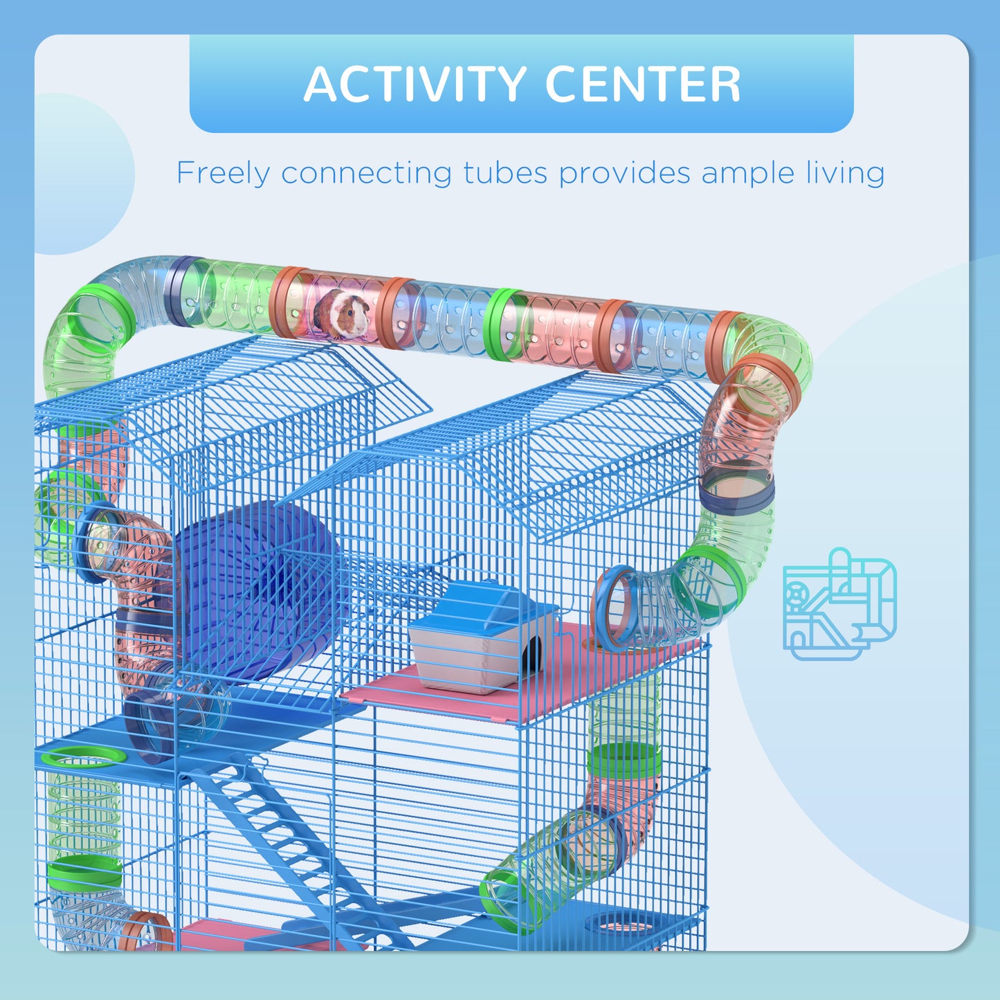 Hamster Cage, 5 Tier Carrier Habitat with Exercise Wheels Tunnel Tube Water Bottle Dishes House Ladder