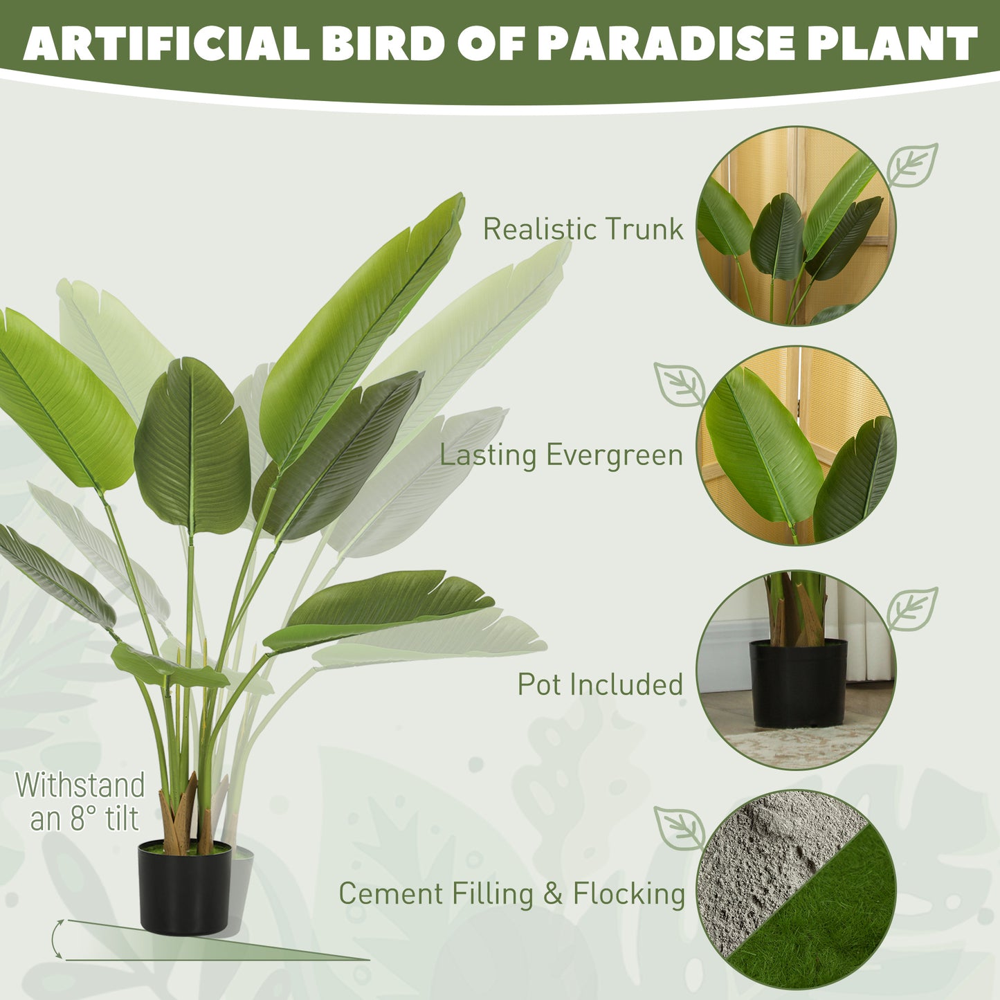 109cm Artificial Bird of Paradise Plant, Faux Banana Leaf Tree with PEVA Leaves and Flocking