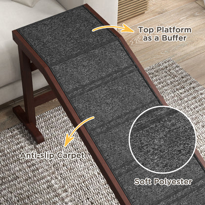 Pet Ramp for Dogs with Non-Slip Carpet and Top Platform - Brown & Grey