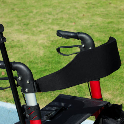 Lightweight Walking Frame, Folding Rollator Walker with Seat and Backrest, Red