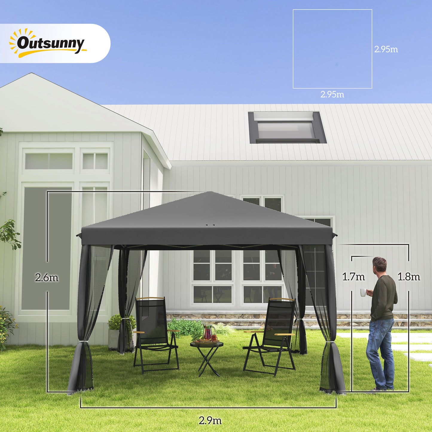 3 x 3 m Pop Up Gazebo, 420D Garden Tent Canopy with Removable Mesh Sidewall Netting, Carry Bag for Garden Patio Outdoor