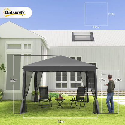 3 x 3 m Pop Up Gazebo, 420D Garden Tent Canopy with Removable Mesh Sidewall Netting, Carry Bag for Garden Patio Outdoor