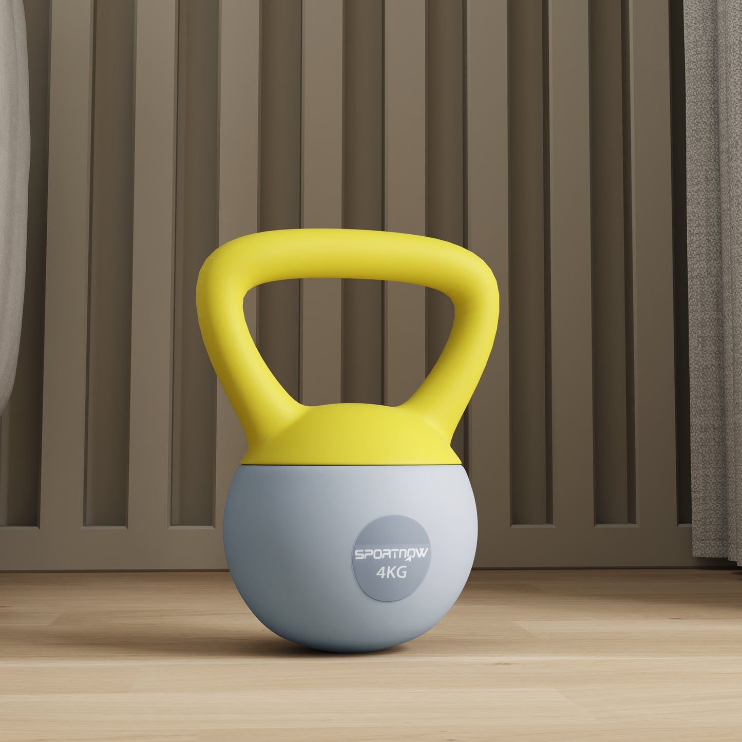4KG Soft Kettlebell, Kettle Bell with Non-Slip Handle for Home Gym, Weight Lifting, Strength Training, Yellow/Grey