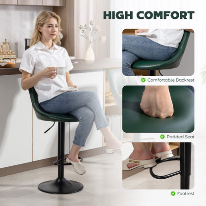 Set of Two Faux Leather Bar Stools - Dark Green