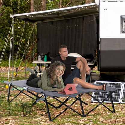 Double Camping Cot Bed, with Bag - Grey