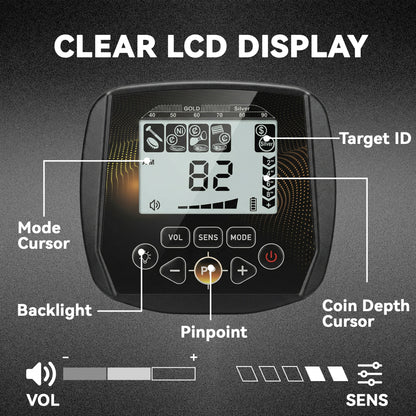 Metal Detector for Adults, IP68 Waterproof Search Coil with LCD Display, 5 Modes Gold Detector with Carry Bag, Shovel
