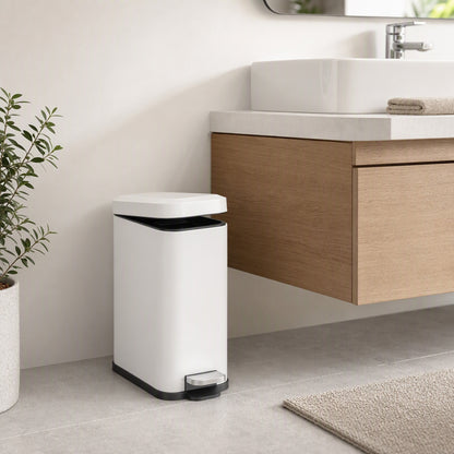5L Rectangular Compact Bin Steel Body Removable Bucket Quiet-Close Lid w/ Pedal Lid Rubbish Trash Can Home Office Bedroom Bat